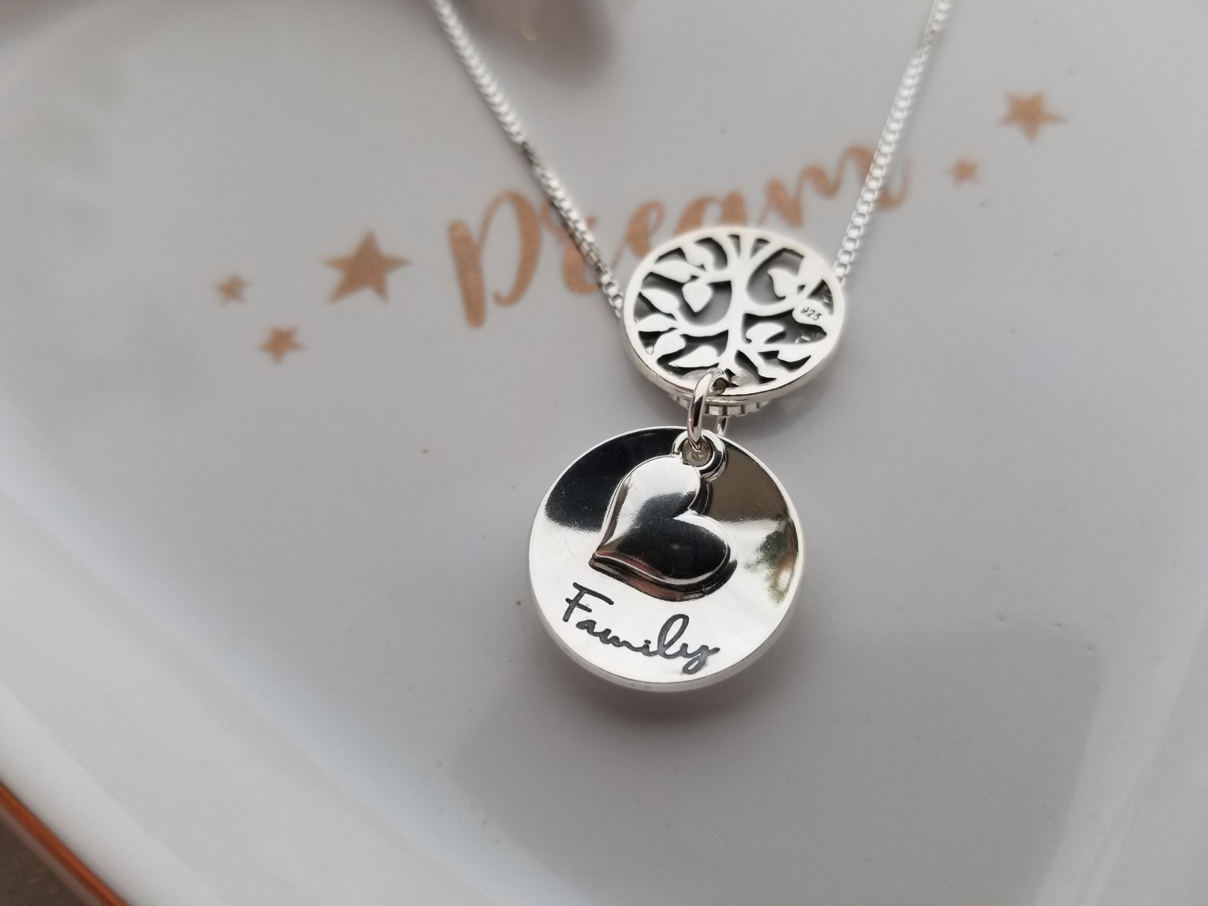 Engraved sterling silver family tree necklace, Locket, Message Jewelry