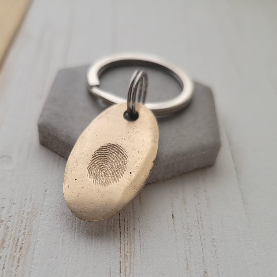 Bronze Oval Fingerprint Keychain