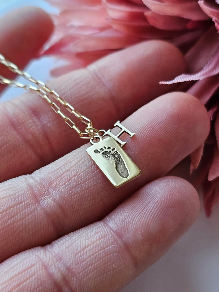 10K Gold Footprint and Initial Necklace