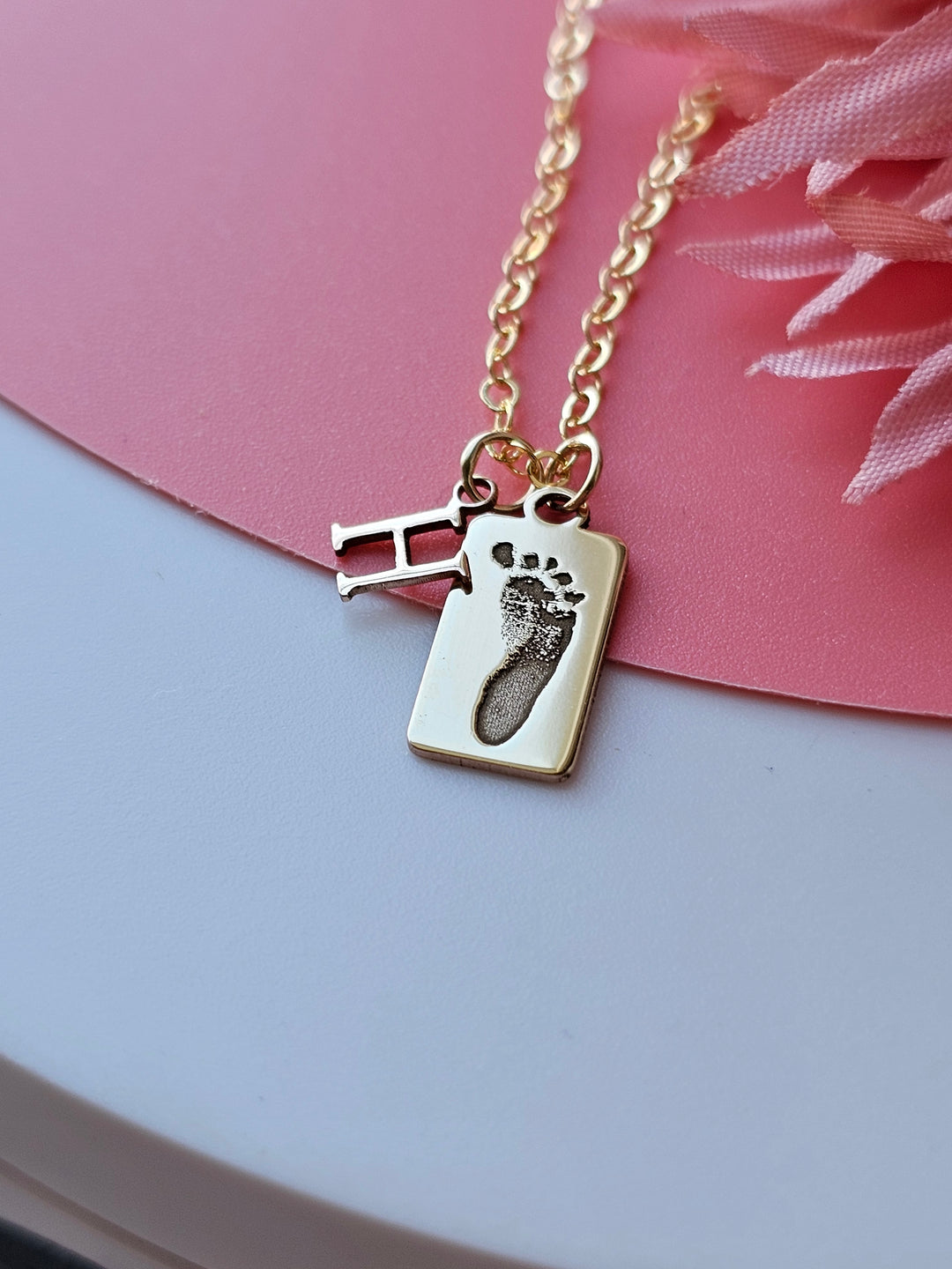 10K Gold Footprint and Initial Necklace