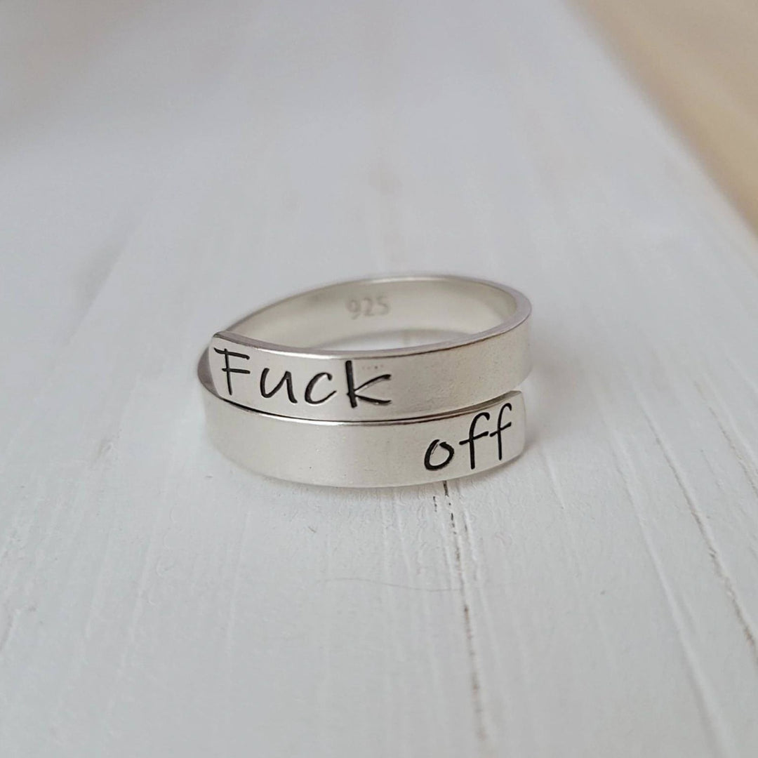 Sterling Silver .925 Adjustable Ring with Fuck Off Engraved on it