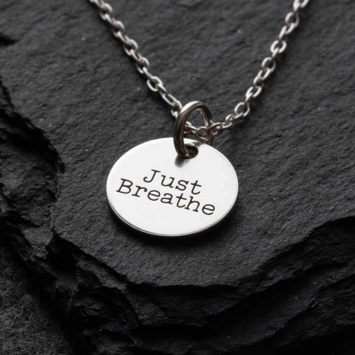 Sterling Silver Just Breathe Mantra Necklace