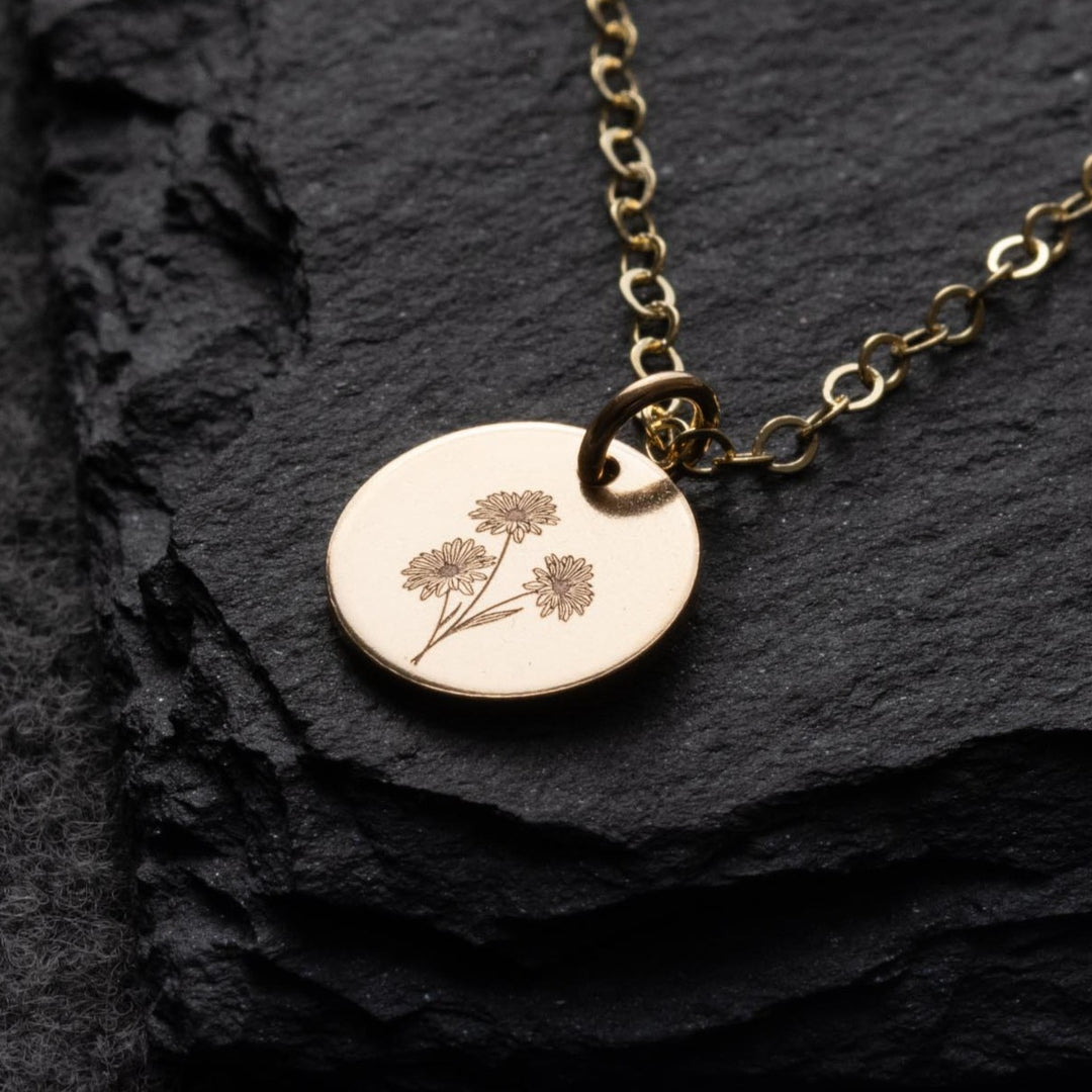 14k gold engraved customizable flower necklace