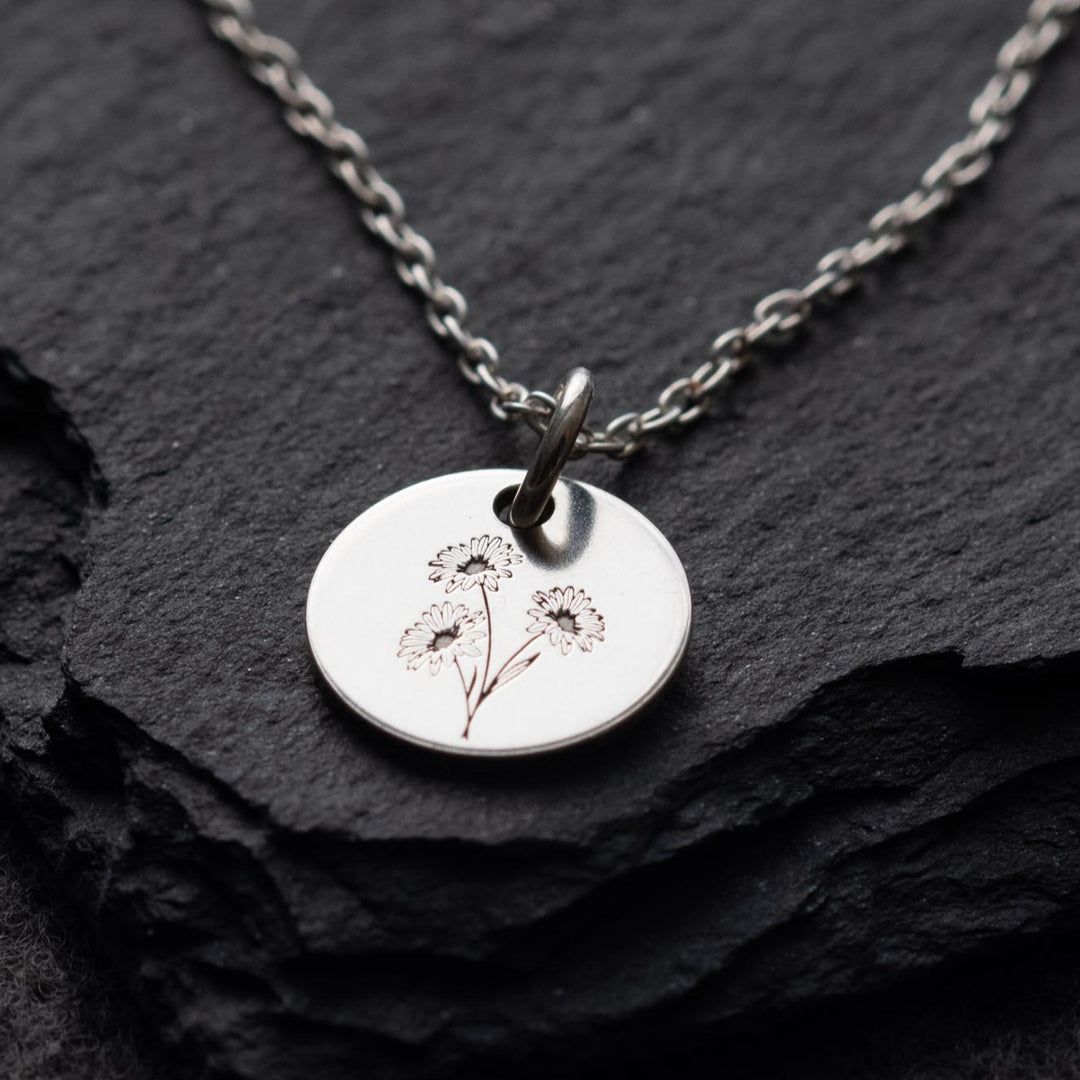 Sterling silver engraved flowers necklace