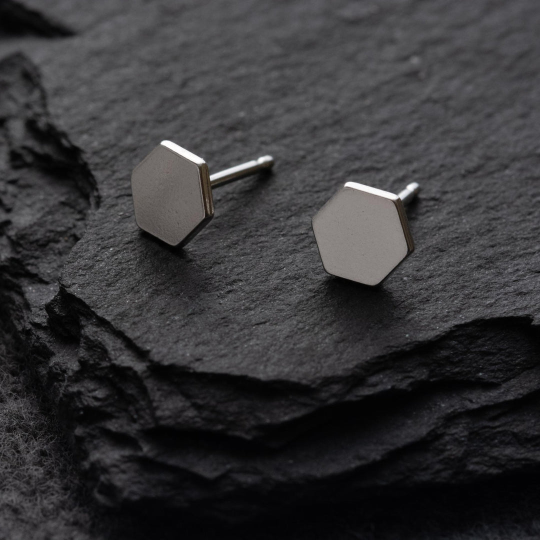 Sterling Silver Hexagon Stud Earrings